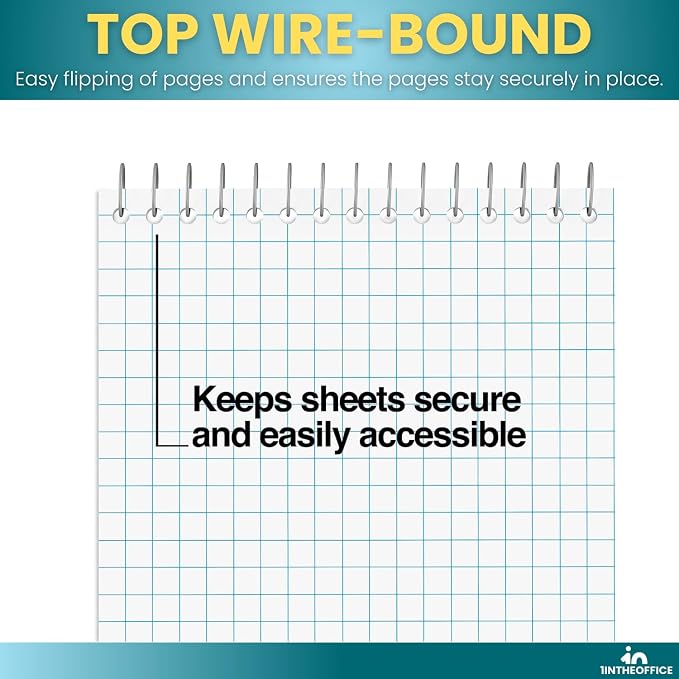 1InTheOffice Graph Ruled Notepad 6x9, Spiral Steno Pads, Top Bound, Quad Ruled, 80 Sheets/Pad, (6 Pack)