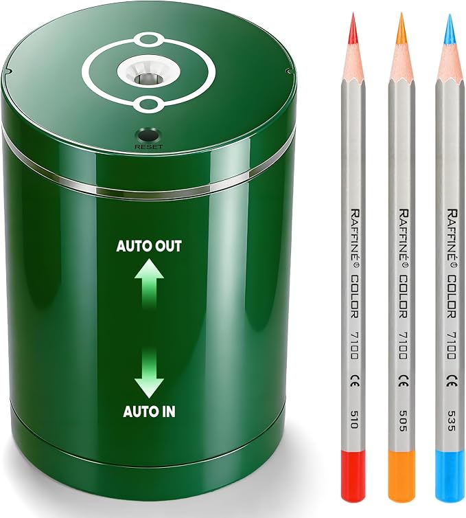 Fully Automatic Electric Pencil Sharpener,Rechargeable smart Pencil Sharpener.Suitable for No. 2/Colored Pencils (6-8 mm),Applicable to School/Classroom/Office/Home（Green）
