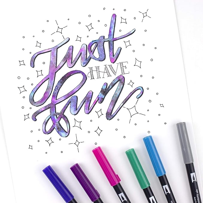 Tombow 56212 Dual Brush Pen Art Markers, Galaxy, 6-Pack. Blendable, Brush and Fine Tip Markers