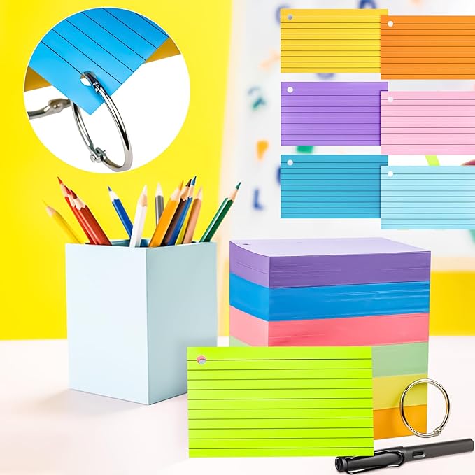 180Pcs Colored Index Cards 4x6 Inch Flash Cards with Rings Lined Note Card Flashcards, Colorful Ruled Card Pad Index Note Books 4 x 6 Notecards for Studying School Supply College Office