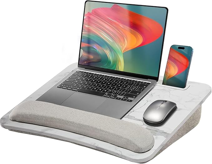 HUANUO Laptop Lap Desk - Portable Lap Desk with Pillow Cushion, Fits up to 15.6 inch Laptop, with Anti-Slip Strip & Storage Function for Home Office Students Use as Computer Laptop Stand - Marble