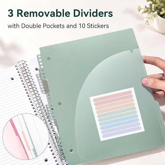 Forvencer 3 Subject Notebook College Ruled, Spiral Notebooks, 8.5" x 11"