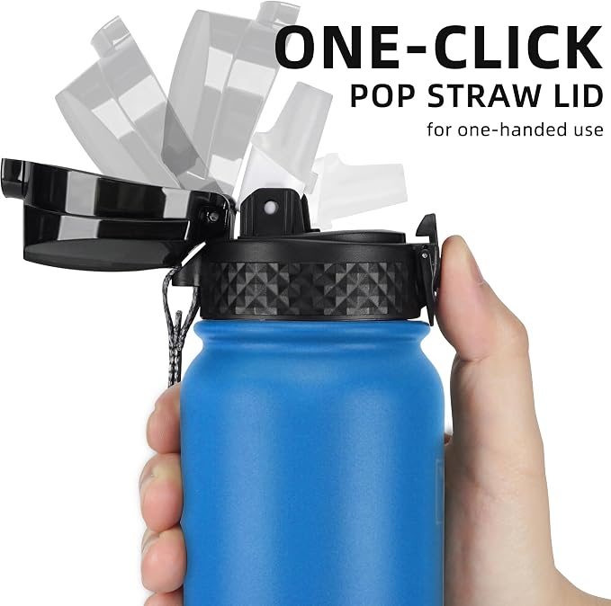 Fanhaw 20 Oz Kids Insulated Stainless Steel Water Bottle with Straw Lid, Leakproof & Anti-Dust Everyday Use Bottle for School, Women & Men, Back to School Essentials (Sky Blue)