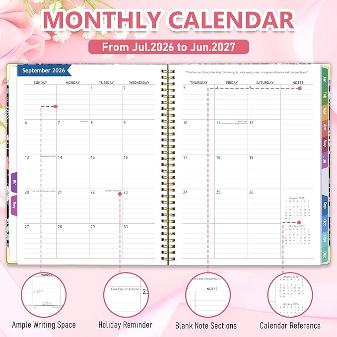 Teacher Planner 2026-2027, July 2026 to June 2027 Academic Year, 8.5" x 11" Lesson Planner Book for Teachers with Colorful Tabs, Teacher Calendar for Classroom or Homeschool, Hardcover, Black