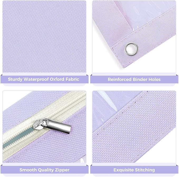 SKYDUE Pencil Pouch for 3 Ring Binder, 9.8" x 7.3" Clear Window Pencil Bag | Zipper Pencil Pouches for Girls Boys, Pencil Pouch with 3 Reinforced Grommets, Durable Organizer for School Supplies