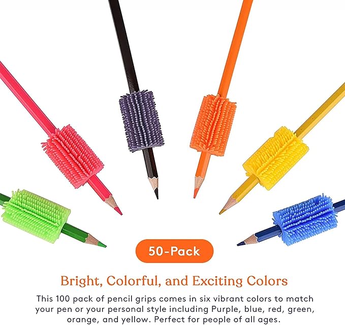 Special Supplies 50 Squishy Pencil Grips for Kids and Adults - Colorful, Cushioned Holders for Handwriting, Drawing, Coloring - Ergonomic Right or Left-Handed Use - Reusable (50-Pack)