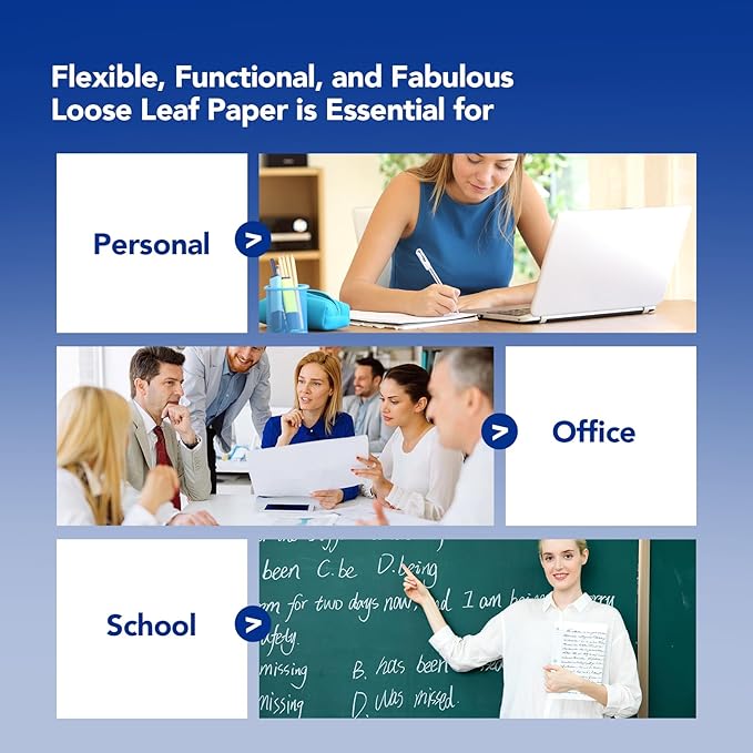 Kaisa loose Leaf Paper Filler Paper 1800 Sheets 8"x10.5",Wide Ruled, 3-Hole Punched for 3-Ring Binders, Carton of 12pack