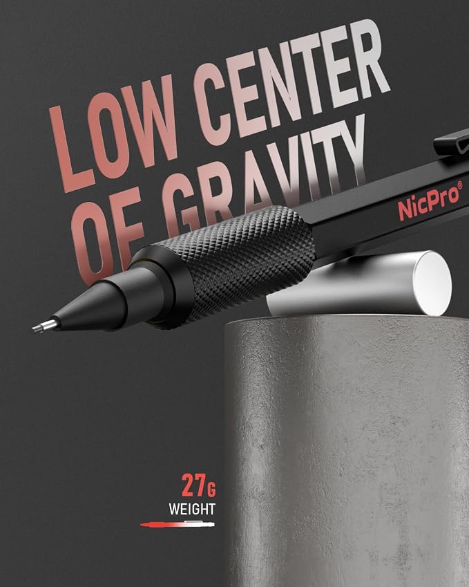 Nicpro 0.9 Metal Mechanical Pencil Set with Case, 3PCS | MP2000 Heavy Duty Lead Pencil + 6 Tube HB Lead Refill, Eraser, Weatherproof Metal Barrel for Outdoor Writing Drafting Drawing