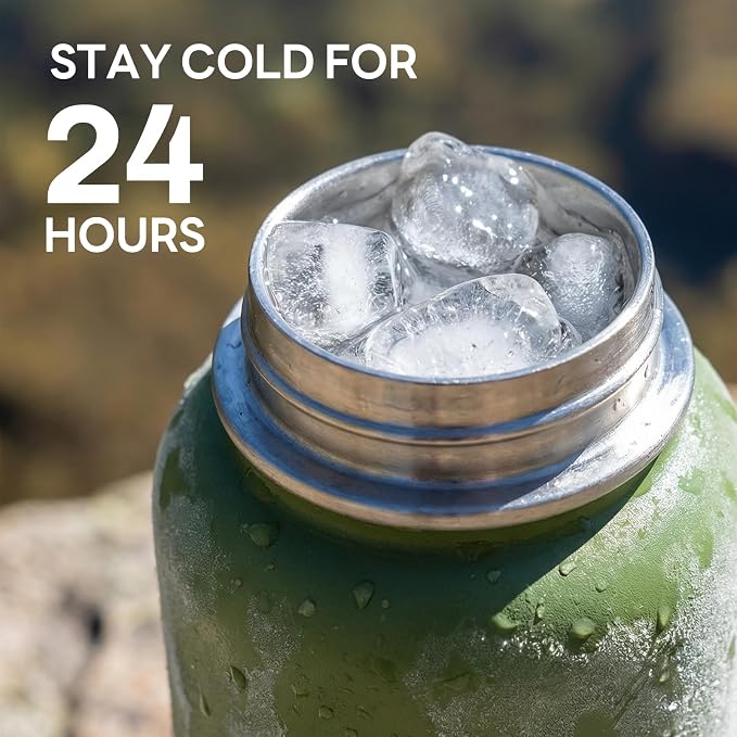 Navigate 40 oz Insulated Stainless Steel Sports Water Bottle with Spout & Handle Lids,Wide Mouth Water Jug with Double Walled Leak Proof Keep Cold for 24 Hrs Hot for 12 Hrs,Dark Green