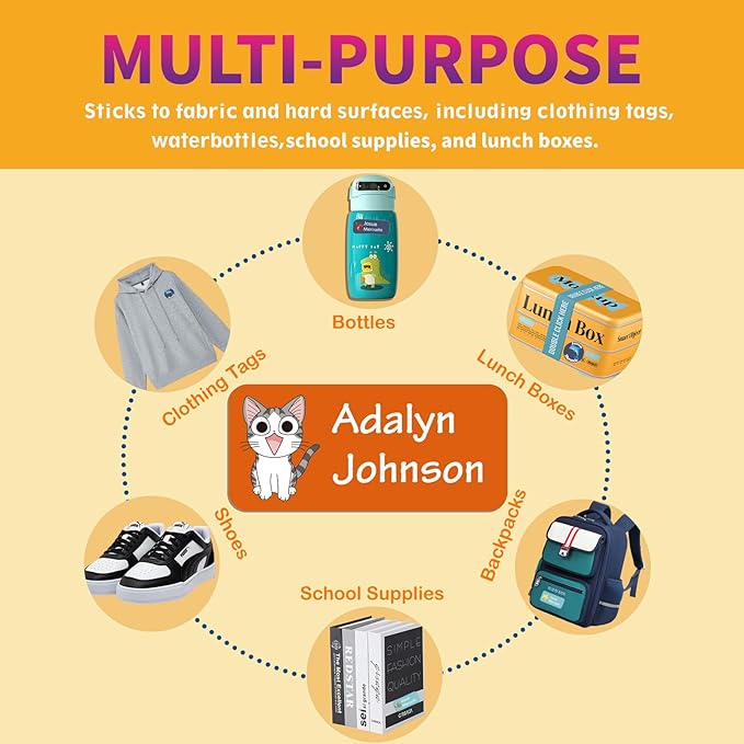 Custom Personalized Name Labels for Kids-(200-1000Labels) Waterproof Name Stickers Tags for School&Daycare,Clothing Tags,Washable&Durable Labels for Lunch Boxes, Bottles,Toys&GEA (Panda)