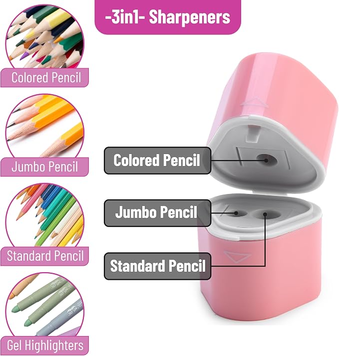 Mr. Pen- Pencil Sharpeners Manual, 6 Pack, 3 Holes, Colorful