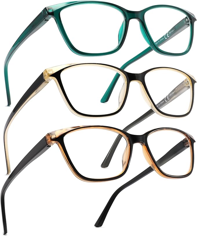 Reading Glasses for Women, 3-Pack Blue Light Computer Eyeglasses, Cat-Eye Fashion Full Frame with Spring Hinge Ladies Readers +2.5diopter