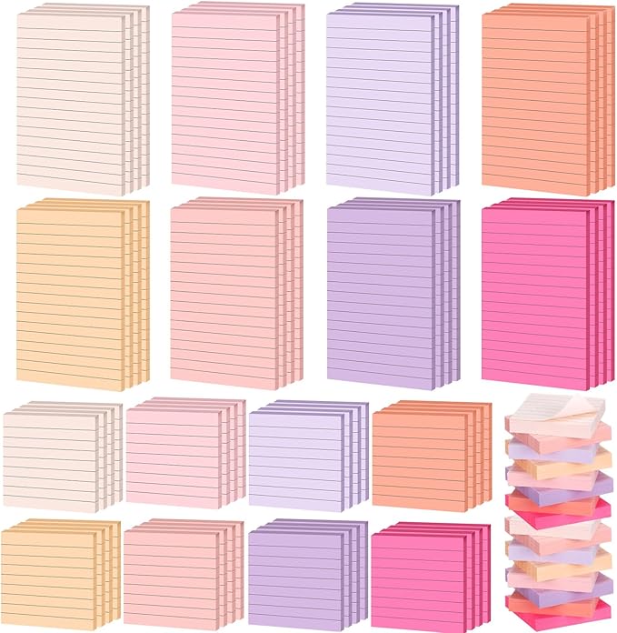 Yexiya 64 Pcs Lined Sticky Notes Self Stick Notes with Lines Bright Assorted Colors Sticky Pad for Home Office Products Post Memos, 1920 Sheets(4 x 6 Inch, 3 x 3 Inch,Pastel Color)