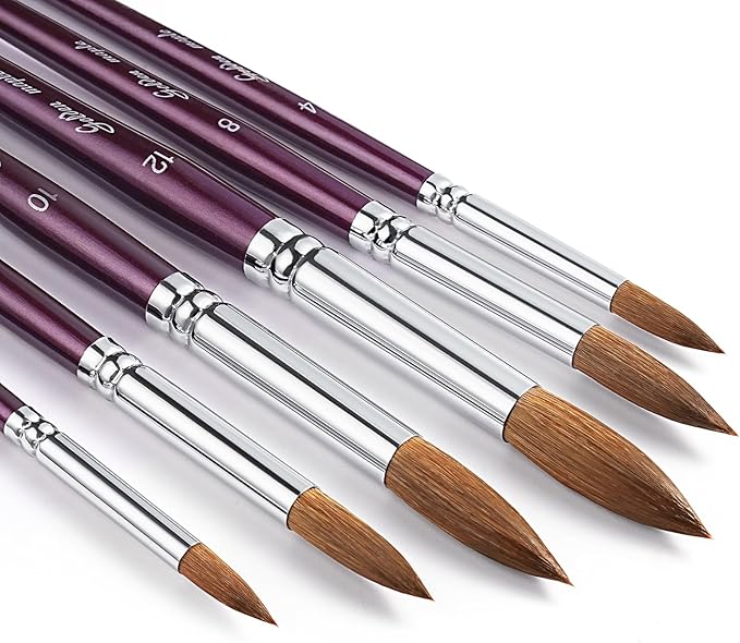 Golden Maple Artist Paint Brushes - Superior Sable Watercolour Brushes Round Point Tip Paint Brush Set for Watercolor Acrylic Painting Supplies