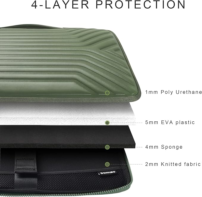 DOMISO 14 Inch Laptop Sleeve with Handle, Shockproof Waterproof EVA Case for MacBook Air/Pro, 14" Laptops, Lenovo ThinkPad, HP Pavilion, Dell Inspiron, Olive