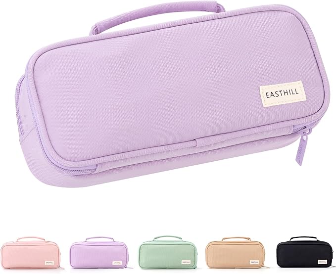 EASTHILL Large Capacity Pencil Case Pen Pouch Organizer Canvas Pencil Bag with Handle School Supplies for Teen Girls-Purple