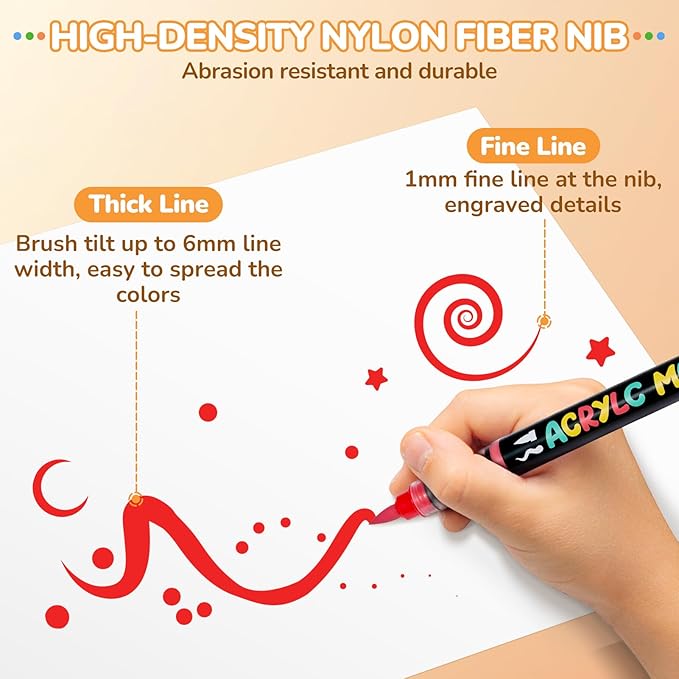 JoyCat Acrylic Paint Marker 12 Color - Intelligent Ink Control System, Brush Tip for Rock Painting, Ceramic, Wood, Canvas & Multi-Surfaces | Quick-Drying, Non-Toxic, Kid-Safe |Ideal Craft Gifts