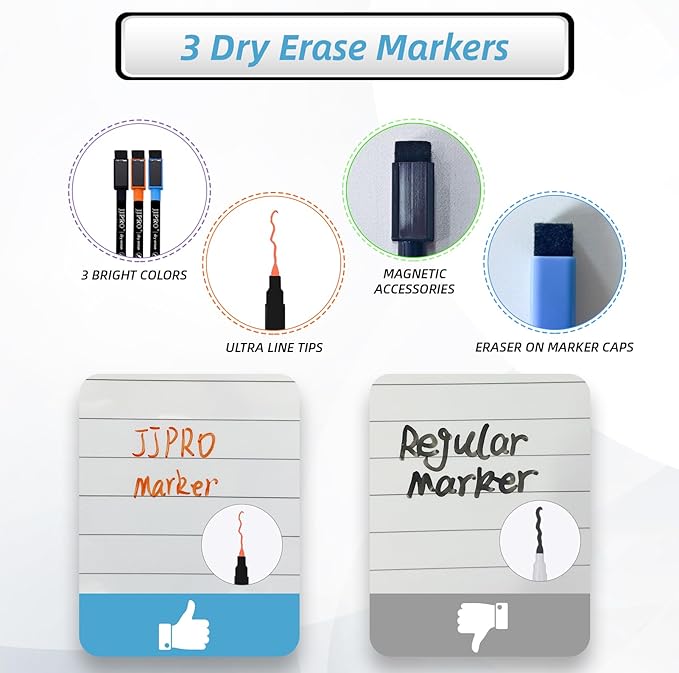 JJPRO Magnetic Dry Erase Monthly Calendar for Fridge-14.5"x11" Monthly Fridge Calendar and Daily to Do List,Magnetic Calendar for Refrigerator -3 Markers