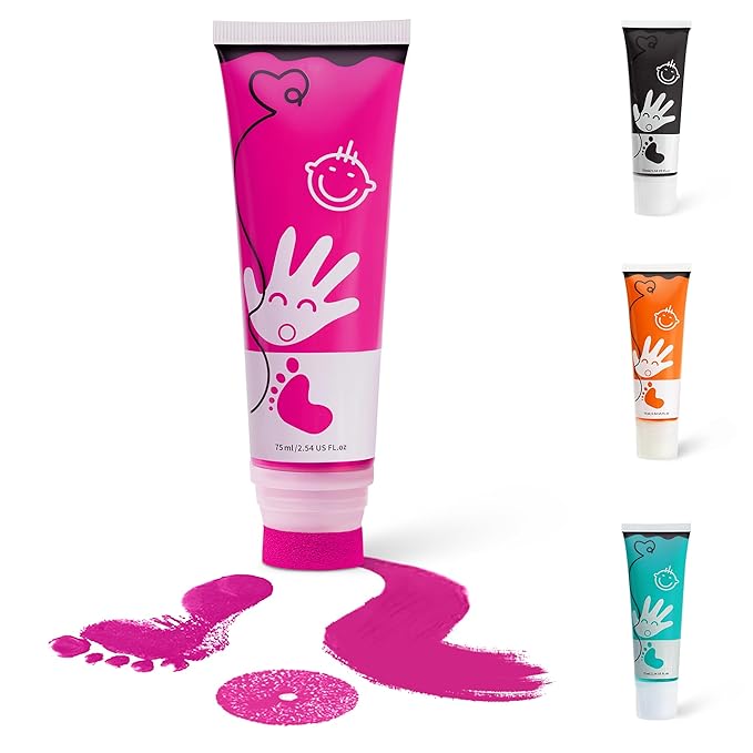 Baby Hand and Footprint Paint with Sponge Head, 2.54 fl oz, Non-Toxic & Acid-Free, Washable Baby Safe Paint for Newborn Keepsakes, Dog Nose & Paw Prints, Ideal New Mom Gift - Hot-Pink