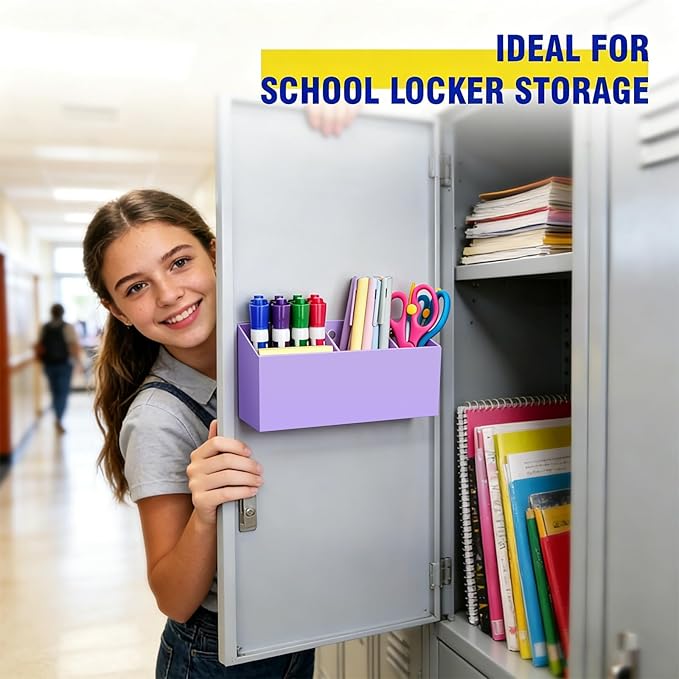 Magnetic Dry Erase Marker Holder for Whiteboard, Anti-slip Magnet Pen Holder for Fridge Refrigeator, Acrylic Pencil Holder for Classroom Teacher, Office Accessories, Locker Organizer(Purple)