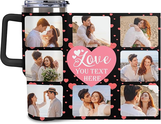 Personalized Tumbler Custom Vacuum Insulated Travel Mug Customizable Coffee Cup with Your Photos and Text Christmas Birthday Gift (40oz Design 4)