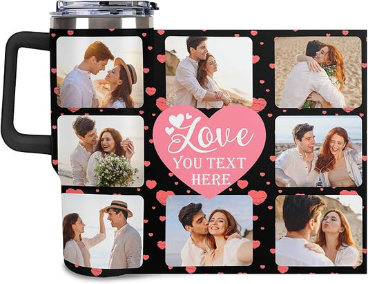 Personalized Tumbler Custom Vacuum Insulated Travel Mug Customizable Coffee Cup with Your Photos and Text Christmas Birthday Gift (40oz Design 4)