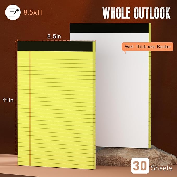 Yellow Legal Pads 8.5 x 11 Note Pads, 3 Pack Yellow Notepads 8.5 x 11 Wide Ruled Writing Paper Pads, Perforated Legal Note Pads 30 Sheets Per Lined Paper Notepad for Taking Notes, Reminders