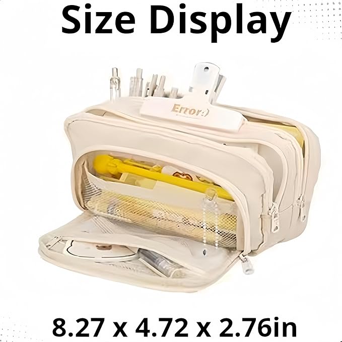 Big Capacity Pencil Case 3 Compartments Large Pencil Pouch Pen Bag Pencil Box Holder Organizer Simple Storage Aesthetic Stationery Cosmetic for Adults Men Women Office Essentials (White)