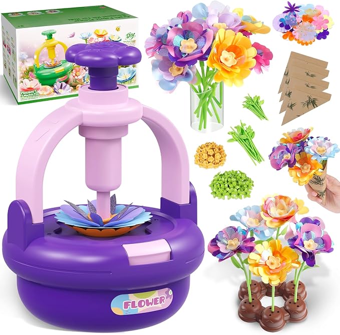 Flower Bouquet Making Kit for Kids Ages 4-8—DIY Arts and Crafts Toy, Build Your Own Flower Arrangement, Flower Press Craft Kit, Handmade Bouquet Birthday Gift for 3 4 5 6 7 8 9 Year Old Girls-[Purple]