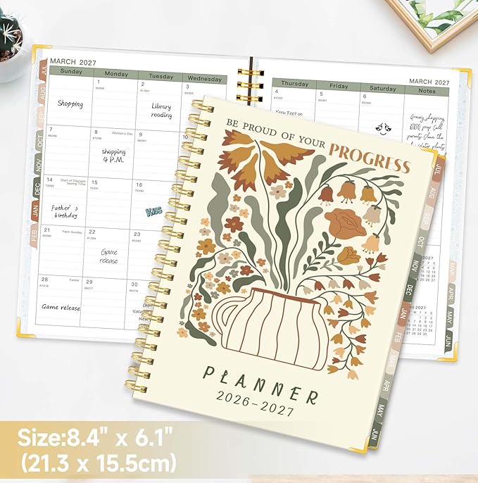 GuassLee 2026-2027 Academic Planner, Weekly and Monthly Planner from July 2026-June 2027, 8.4"x 6.1" Aesthetic Daily Agenda Book with Pocket, Stickers, Coated Tabs for School Office Supplies, A5 Size