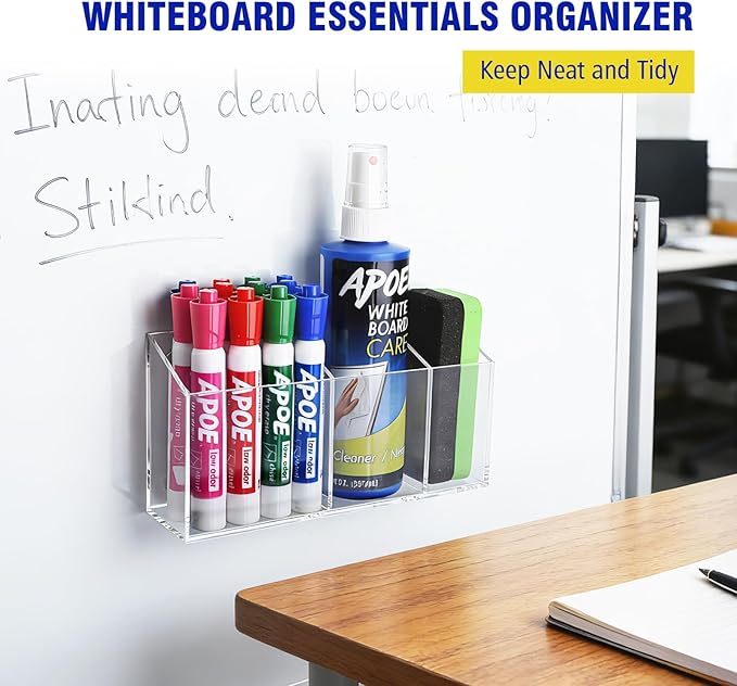 Magnetic Dry Erase Marker Holder for Whiteboard, Anti-slip Magnet Pen Holder for Fridge Refrigeator, Acrylic Pencil Holder for Classroom Teacher, Office Desk Accessories, Locker Organizer