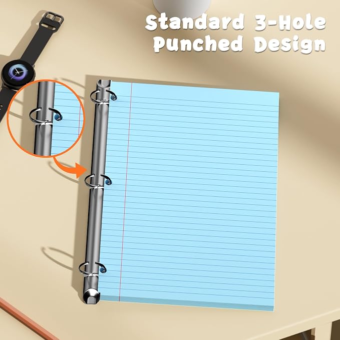 120 Sheets Blue 8x10.5 Inch Loose Leaf Paper, College Ruled Filler Paper, 3 Hole Punched Notebook Paper for 3 Ring Binder, Premium Notebooks Paper for Students & Teachers, Office & School Supplies