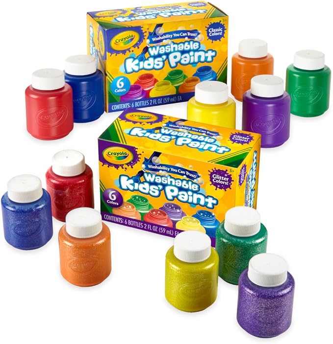 Crayola Washable Kids Paint Set (12ct), School Supplies for Kids, Classic and Glitter Paint, Classroom Essentials, Toddler Painting Kit, Ages 3+ [Amazon Exclusive]