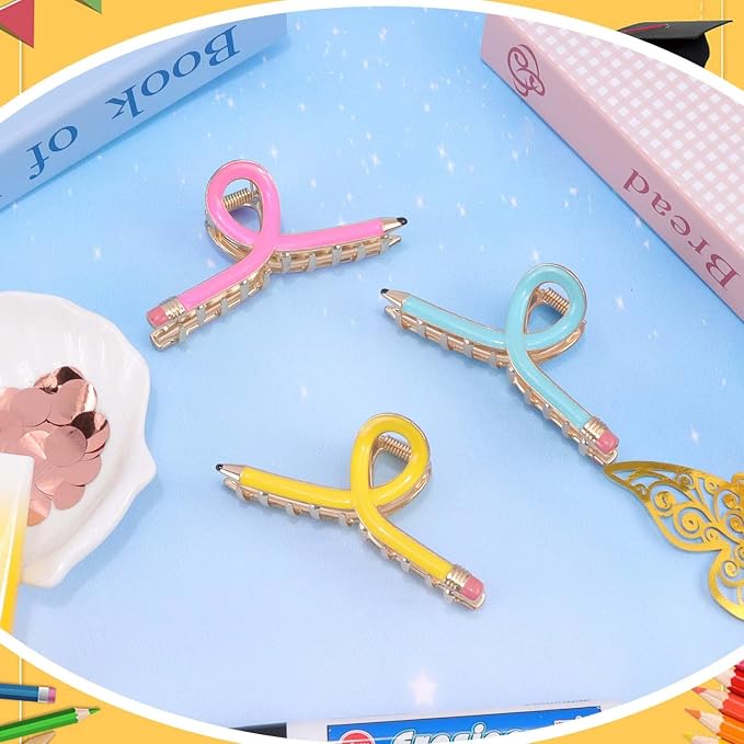 Pencil Hair Clips, Teacher Hair Clips 3Pcs Teacher Appreciation Gifts Teachers Hair Accessories for Women Fun Metal Claw Clips for Back to School Students and Teachers