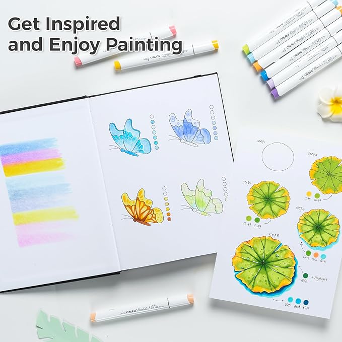 Ohuhu Marker Pads Art Sketchbook, 7"x10" Large Paper Size, 120 lb/200 GSM Drawing Papers, 78 Sheets/156 Pages, Hardcover Sketch Book for Alcohol Markers Christmas Gift