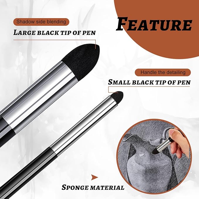 Kosiz 12 Pcs Blending Sponge Pen Double Headed Rub and Buff Washable Sketch Rubbing Sponge Brush Wipe Reusable Blending Stump Drawing Art Blenders for Artist Highlight Shadow Detail Tool (White,Black)