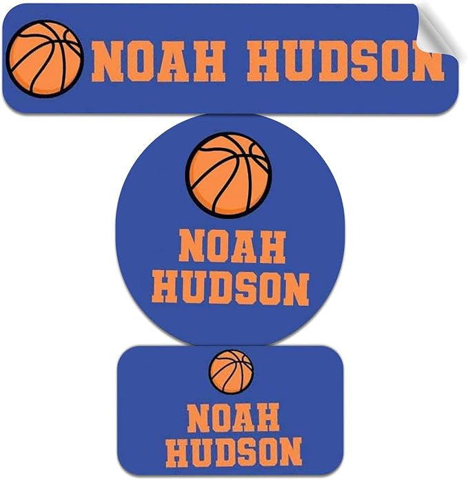 Label Daddy Personalized Name Labels for School, Basketball Design | Waterproof Name Tags for Kids, Washable Daycare Labels, Clothing, Lunch Boxes, Water Bottles and More, 128 Ct