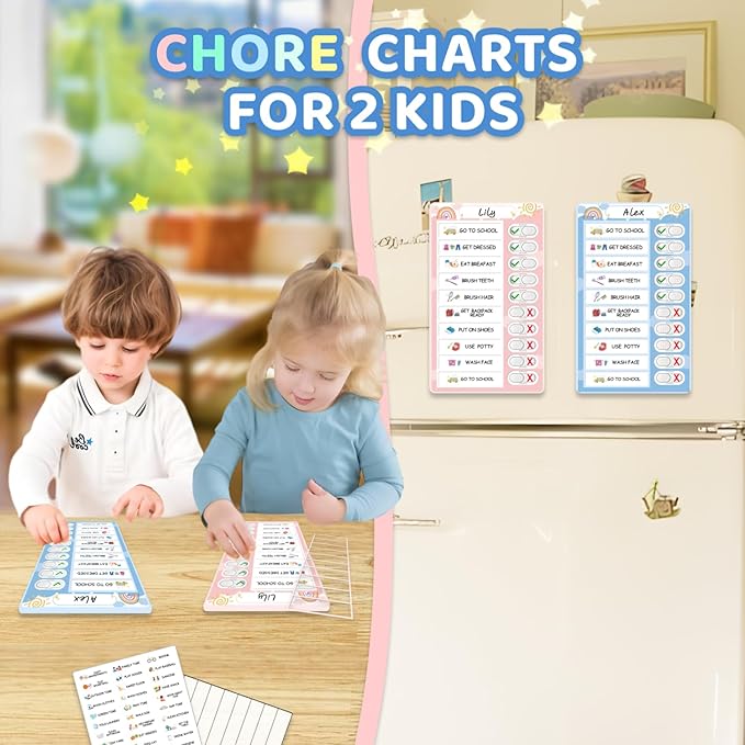 2 in 1 Namable Chore Chart for Kids, Dry Erase Morning/Bedtime Routine Chart for Kid for Refrigerator, Magnetic Visual Schedule for Kid Toddlers to Do List Checklist for Kids