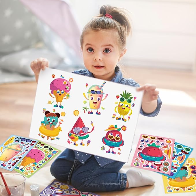 24 Sheets 8.27''×5.9'' Make Your Own Summer Stickers for Kids Toddlers, Make a Face Stickers for Kids Party Favors Activities