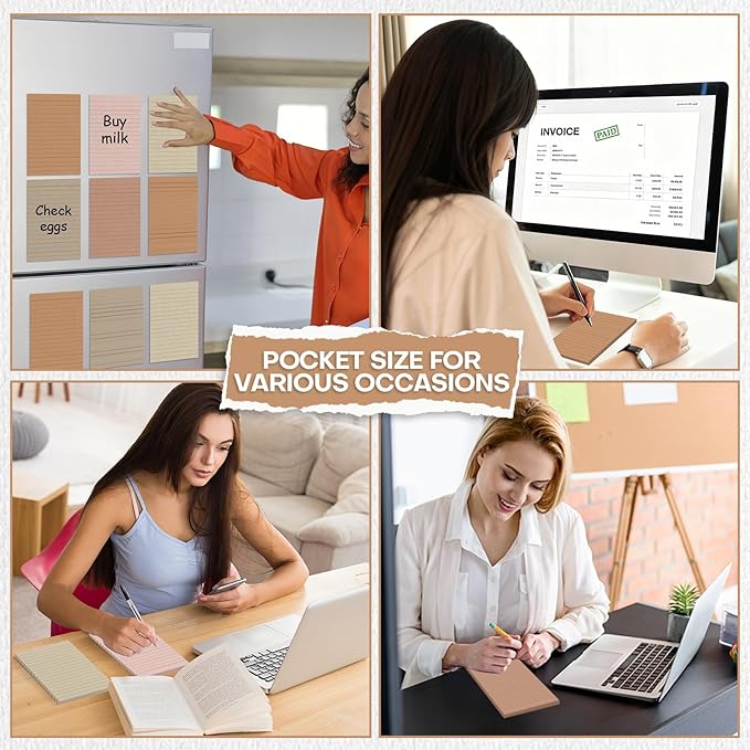 Wiooffen 15 Pads Brown Color Sticky Notes with Lined 4x6in Ruled Self Stick Note Pad Boho Super Sticking Power Memo Pad Vintage Aesthetic School Office Meeting Supplies Accessories 40 Sheets/pad 4x6in