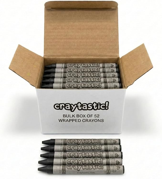 Craytastic! Bulk Wrapped Crayons Box of 52 (Black) for Crafting, Parties, Kids - Paper Wrapped - Safety Tested Compliant with ASTM D-4236