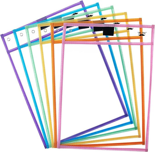 Mr. Pen- Reusable Dry Erase Pocket Sleeves, 10" x 14", 6 Pack, Pastel Colors, Clear Plastic Paper Sleeves, Ticket Holders, Clear Plastic Sheet Protectors, Teacher, School, Classroom Supplies