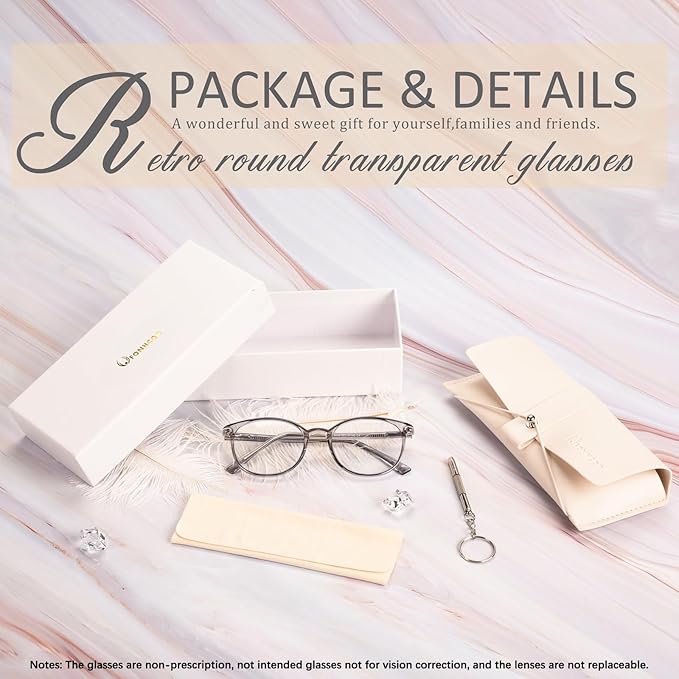 FONHCOO Stylish Glasses Women Men Eyeglasses, TR90 Fashion Round Transparent Eye Glasses (Smoke Grey)