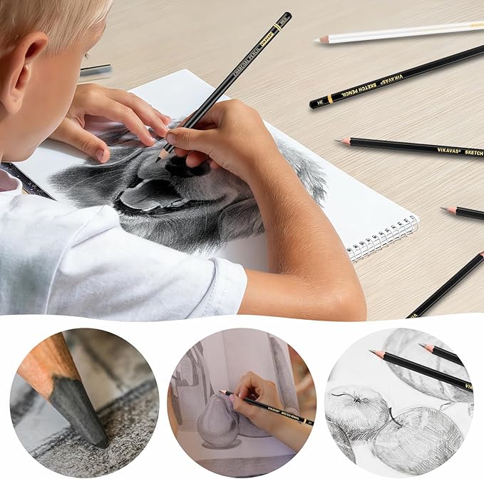 Professional Sketch Pencil Set – 26 PCS Complete Drawing Kit for Artists Graphite, Charcoal, Pastel, Erasers & Tools for Sketching, Shading & Detailing