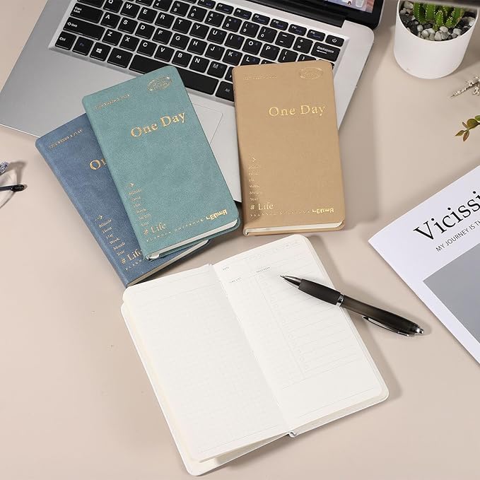 PATIKIL 2Pcs Planner Notebook, 7 x 3.8" 96 Sheets Undated Daily Planner Pocket to Do List Daily Weekly Goals Notebook for Office Home Study Work Time Management Habit Tracker, Blue
