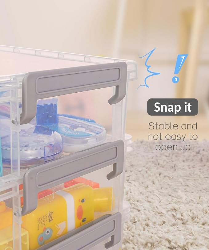 Sooez 6 Pack Extra Large Pencil Box, Plastic Pencil Case Crayon Box Bulk, Clear Marker Organizer Plastic Containers with Lid, Stackable Storage Boxes for Craft, Pen, Art, School Supply, Blue