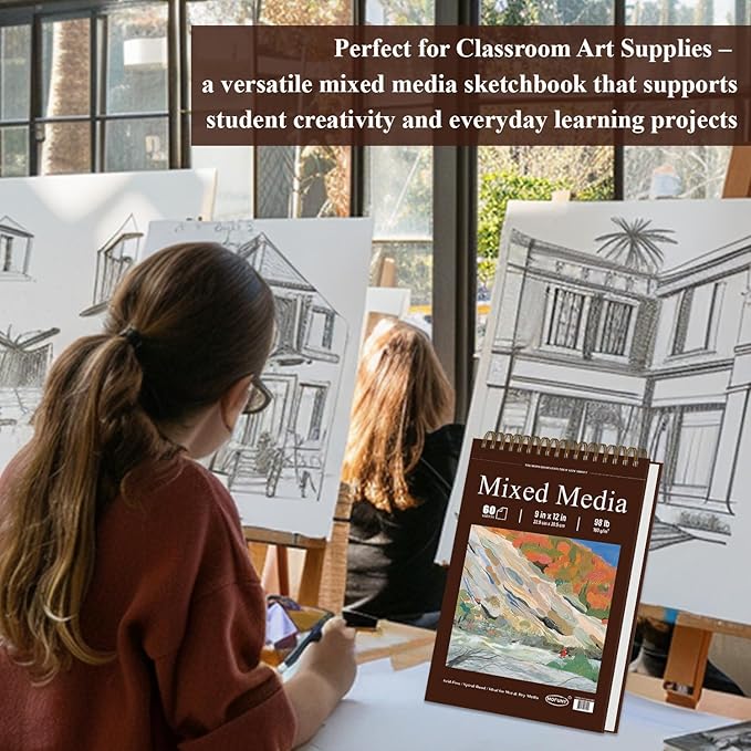 Mofuny Mixed Media Sketchbook 11x14, 50 Sheets - 110lb/180gsm Thick Paper for Painting | Mixed Media Pad & Water Color Sketch Books for Adults, Teens & Painting Supplies for Artists.
