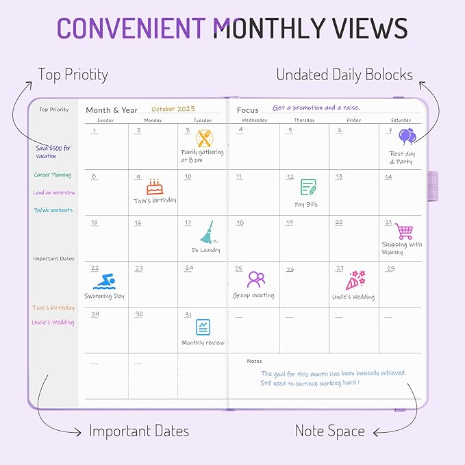 Undated Weekly Planner for 2026, Forvencer Simplified Weekly & Monthly Calendar Planner, Cute Daily Organizer Notebook, Agenda Journal to Track Goals & Tasks, Start Anytime, A5 Size, Teal Marble