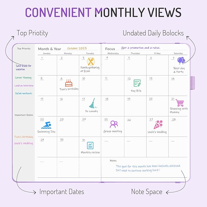 Undated Weekly Planner for 2026, Forvencer Simplified Weekly & Monthly Calendar Planner, Cute Daily Organizer Notebook, Agenda Journal to Track Goals & Tasks, Start Anytime, A5 Size, Dark Green