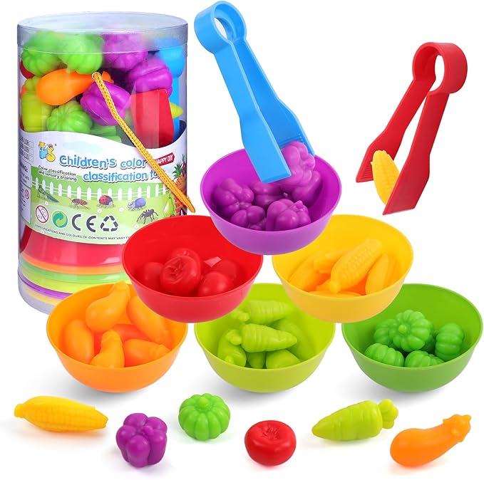 USATDD Counting Vegetables Color Sorting Matching Games with Bowls Preschool Learning Activities Sensory Toys Montessori Toys Easter Basket Stuffers Gifts for Toddlers Kids Boys Girls Aged 3-5